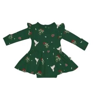 Kyte BABY Mistletoe Print Twirl Long Sleeve Skirted Bodysuit